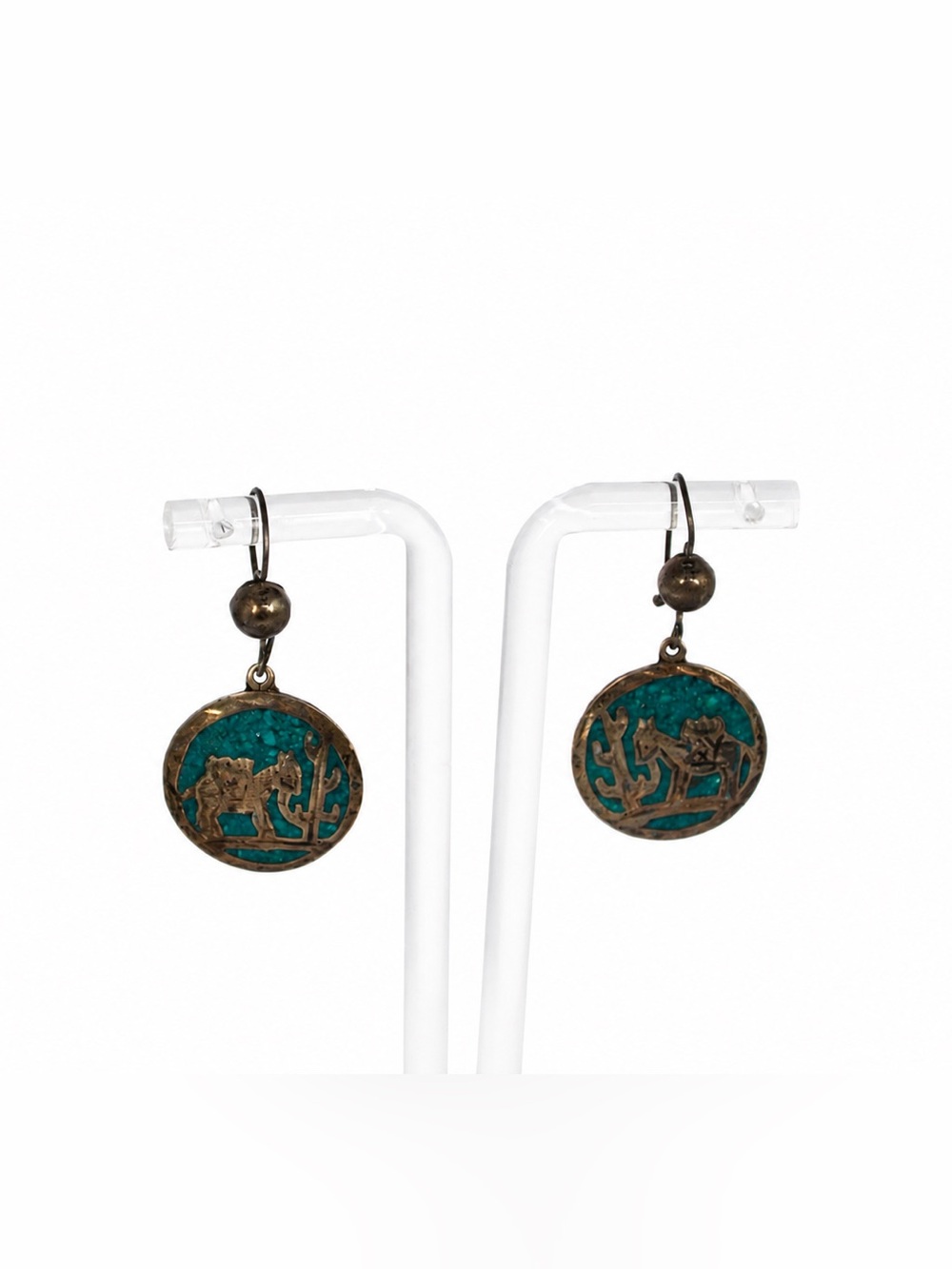 VTG Sterling Silver earrings turquoise Donkey Cactus Western Hecho Mexico LC